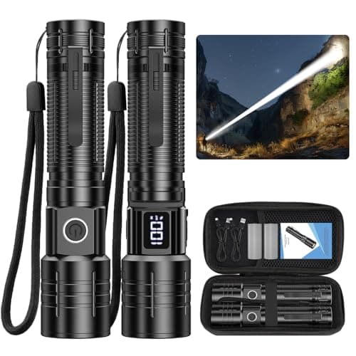 AdamStar Tactical High Lumens Flashlights, LED Rechargeable Flashlight Super Bright Flash Light with Power Display Waterproof Small Flashlights for Camping Emergencies, 6Modes Zoomable Pocket - Image 1