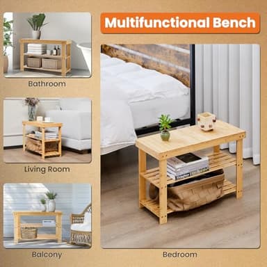 Sweetcrispy Shoe Rack Bench, 3-Tier Bamboo Entryway Storage Organizer, 286lb Capacity, Shoes Stand for FrontDoor Entrance, Bedroom, Living Room, Bathroom, Balcony, 11.3 x 27.6 x 17.8 Inches, Wood - Image 6