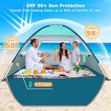 COMMOUDS Beach Tent Sun Shade for 3/4-5/6-7/8-10 Person, UPF 50+ Beach Sun Shelter Canopy Tent, Lightweight, Easy Set Up and Carry - Image 3