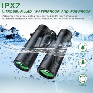 Binoculars for Adults, 10x42 HD High Powered Large Eyepiece FMC Lens BAK4 Prism Wide-Field IPX7 Waterproof Anti-Skid Anti Fog Easy Focus Binoculars for Bird Watching Travel Cruise - Image 3