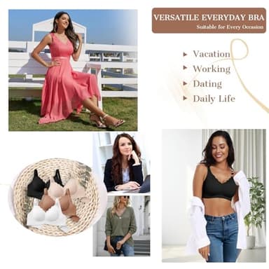 OEAK Womens Wireless Bras Push Up Support Full Coverage Bralettes No Underwire Bra Comfortable Everyday Seamless Tshirt Bras Black XL - Image 6