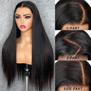 JKD 13x6 Lace Front Wigs Human Hair Pre Plucked 200% Density Straight HD Lace Front Straight Wigs Human Hair Natural Black Lace Frontal Wigs Human Hair for Women 28 Inch - Image 2