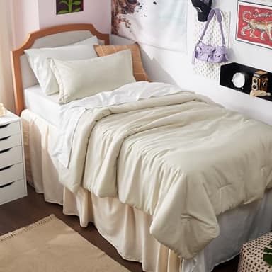 Bedsure Twin XL Comforter Set - Extra Long 5 Pieces Beige Twin XL Bedding Set for All Seasons, Boho Contrasting Design Bed in a Bag with Comforter, Sheets, Pillowcase & Sham - Image 1