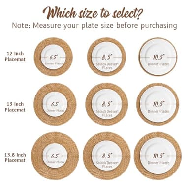 13 in Round Woven Placemats Plate Chargers Set of 10, Boho Farmhouse Rustic Woven Place Mats for Dining Table Decor, Rattan Wicker Table Mats Jute Braided Chargers for Dinner Plates - Image 3