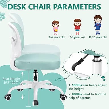 Primy Kids Desk Chair, Pink Study Chair for Boys Girls with Height Adjustable, Swivel Mesh Task Student Chairs for 4-12, Growing Teen Office Chair for Home/School/Office (Light Teal) - Image 3