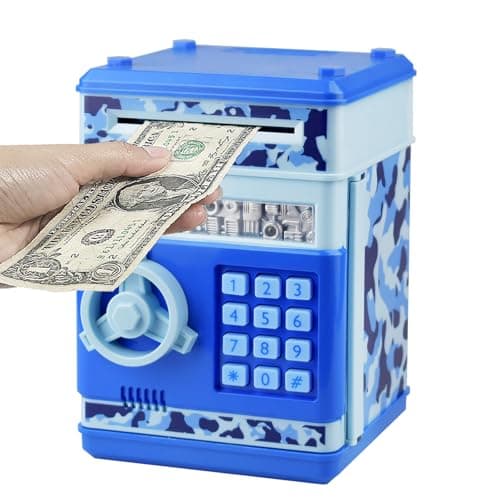 HUSAN Piggy Banks Money Banks for Kids, Electronic Password Code Money Banks ATM Banks Box Coin Bank for Children Boys and Girls (Camo Blue) - Image 1