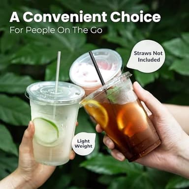 Fit Meal Prep 50 Pack 32 oz Clear Plastic Cups with Flat Lids, Disposable Iced Coffee Cups, BPA Free Premium Crystal Smoothie Cup for Party, Lemonade Stand, Cold Drinks, Juice, Milkshake - Image 5