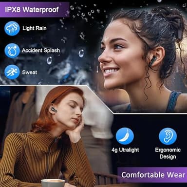 Wireless Earbuds, Bluetooth 5.4 Headphones Stereo Deep Bass, Wireless Noise Cancelling Headphones with Mic, 48H Playtime, Touch Control, IPX8 Waterproof in-Ear Earphones for iPhone iOS Android Phone - Image 7