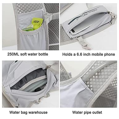 INOXTO Running Hydration Vest Backpack,Lightweight Insulated Pack with 1.5L Water Bladder Bag Daypack for Hiking Trail Running Cycling Race Marathon for Women Men (Light Gray) - Image 4