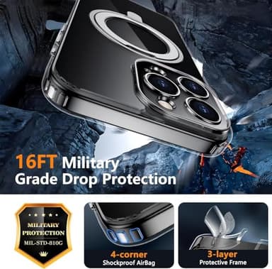 Temdan Magnetic for iPhone 16 Case,[with 360°Rotatable Invisible Magnetic O-Ring Stand][Military Grade Shockproof][Compatible with MagSafe] Slim Phone Case for iPhone 16 6.1" Clear - Image 3