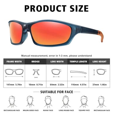 Ofwin Polarized Sports Folding Sunglasses for Men Women Wrap Around Cycling Fishing Sunglasses UV Protection Blue Red - Image 4