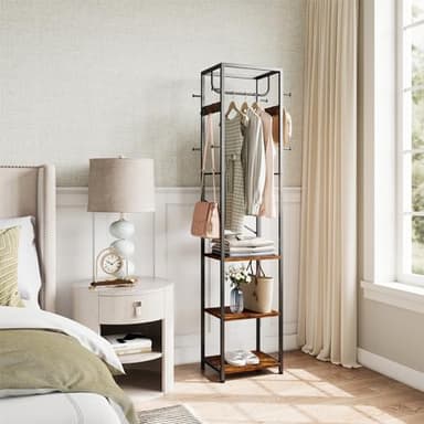 ELYKEN Coat Rack Freestanding, Hall Tree with 3 Storage Shelves and 12 Hooks, Industrial Clothes Rack Stand Organizer for Bedroom, Hallway, Entryway, Office, Living Room, Rustic Brown - Image 4