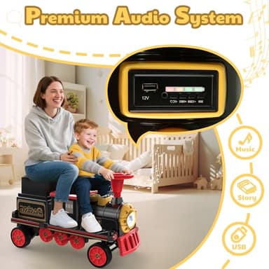 ANPABO 2-Seater Ride On Train Trackless, 12V Kids Car with Height-Adjustable Seat, Extra Storage, Headlight, Train Whistle & Music, Electric Car for Kids 3+ (Carriage Not Included), Red - Image 5