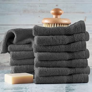 Hearth & Harbor Washcloths 12 Pack - 100% Cotton Washcloth for Body and face, High Absorbent and Soft 13"x13" Body Wash Cloth, Quick Dry - Dark Grey Washcloths - Image 4