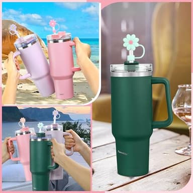 TaroKitc 40 oz Tumbler with Handle and 4 Silicone Straw Covers Cap | Stainless Steel Insulated Travel Mug Iced Coffee Cup | Keeps Drinks Cold for 34 Hours | Dishwasher Safe, BPA Free(Pink) - Image 4