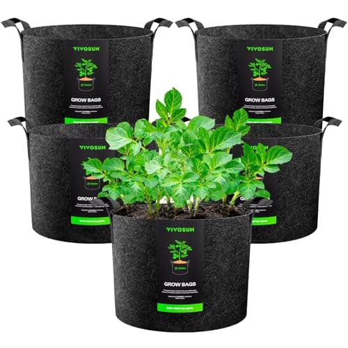 VIVOSUN 5-Pack 25 Gallon Plant Grow Bags, Heavy Duty Thickened Nonwoven Fabric Pots with Handles - Image 1