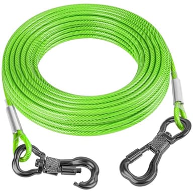 Tresbro 20FT Reflective Tie Out Cable for Dogs Up to 250 Pounds, Steel Wire Dog Leash Cable with Stainless Rotatable Buckle, Lightweight and Enduring, Dog Chains Outside for Outdoor Yard, Green - Image 1