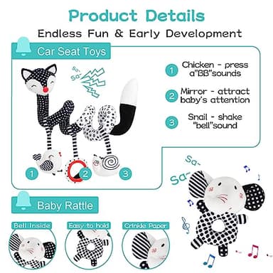 AJsupojouet High Contrast Black and White Baby Toys 3-Piece Newborn Essentials Set with Hanging Toys,Rattle Crib Mobile,baby Book & Car Seat Stroller Toys for 0-3-6-12 Months Infant Development - Image 4