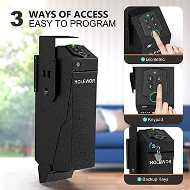 HOLEWOR Gun Safe, Biometric Gun Safe for Handgun Drop Down Pistol Safe Mounted Single Handgun Safe with Fingerprint, Passcode, Key Access for Nightstand, Desk, Bedside - Image 4