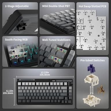 KZZI K75 Lite Wireless Mechanical Keyboard, 75% Gasket Mount RGB Gaming Keyboard w/ 3-Mode Knob BT 5.0/2.4G/USB-C Wired, Hot Swappable, 5-Layer Padding & Creamy Linear Switches, Compact 82 Keys - Image 4