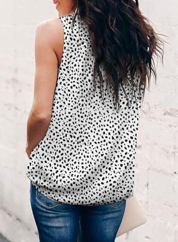 Dokotoo Womens Ladies Elegant Summer Casual Sleeveless Shirts Halter Neck Cami Shirt Fashion Ruffled Leopard Print Tank Top and Blouses White Medium - Image 3
