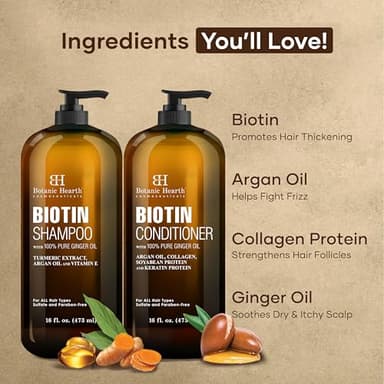Botanic Hearth Biotin Shampoo and Conditioner Set - with Ginger Oil & Keratin for Hair Loss and Thinning Hair for Men and Women - Sulfate Free, 16 fl oz each - Image 6