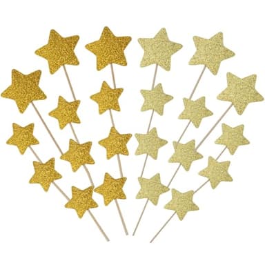 60 PCS Gold Star Cupcake Toppers Glitter Twinkle Star Cupcake Picks Wedding Bridal Engagement Baby Shower Cake Decorations Birthday Party Supplies Mixed Size - Image 1