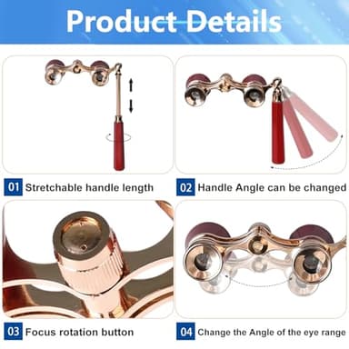 Gegong Mini Binocular Telescope, 3X Opera Binoculars, High-Definition Optical Lens Adjustable Focus Button and Foldable Stretchable Handle Opera Glasses for Music Concert, Opera, Movie Theater - Image 3