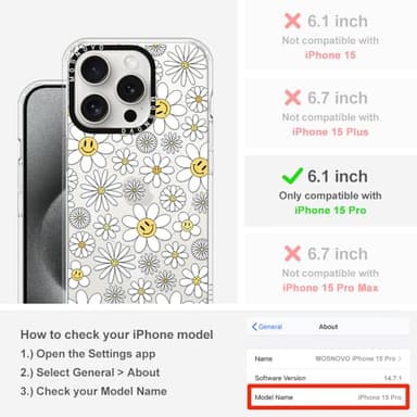 MOSNOVO Case for iPhone 15 Pro, [Compatible with Magsafe] [Buffertech 6.6ft Military-Grade Drop Protection] [Anti Peel Off Tech] Clear Phone Case Design - Happy Daisy Blooms - Image 2
