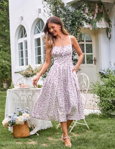 Scarlet Darkness Summer Corset Dress for Women Ruched Bust Floral Dresses Green Purple Floral XXL - Image 3