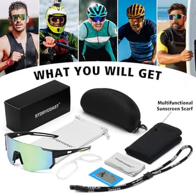 STORYCOAST Polarized Sports Sunglasses for Men Women,Bike Glasses Driving Fishing Cycling Mountain Bike Sunglasses UV400 Protection Black Frame-Gold Mirror Lens - Image 7