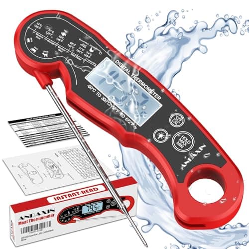 Meat Thermometer Digital for Grilling and Cooking - ANDAXIN Waterproof Ultra-Fast Instant Read Food thermometers with Backlight & Calibration for Kitchen, Deep Fry, BBQ, Grill(Red/Black), LCD - Image 1