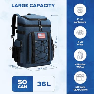 Maelstrom Backpack Cooler,Soft Lightweight Leakproof Cooler Backpack,50 Can Insulated Cooler Bag,Keeps 50 Cans Hot/Cold for Up to 16 Hours,Waterproof Lunch Backpack for Men Women-Blue - Image 4