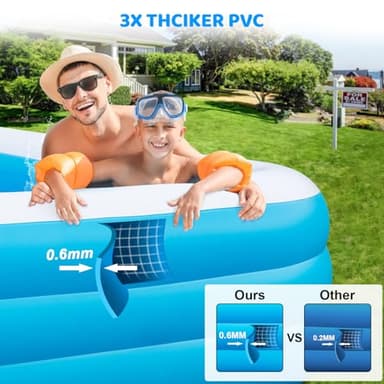 Large Inflatable Pool for Adults, 150" X 74" X 22" Big Swimming Pool Blow Up Pools, 2025 Upgraded Extra Oversized Thickened Family Pools for Backyard Summer Outdoor - Image 3