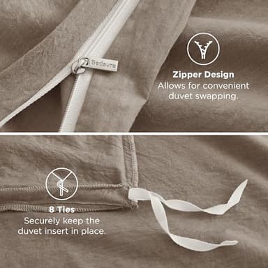 Bedsure 100% Washed Cotton Duvet Cover Oversized King - Latte Minimalist Cotton Duvet Cover Linen Like for All Seasons - GentleSoft™ Plain Simple Bedding (Latte, Oversized King, 120"x98") - Image 7