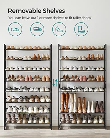 SONGMICS Shoe Rack, 8-Tier Shoe Organizer, Metal Rack for Garage, Set of 2, 4-Tier Stackable Shelf, with Adjustable Flat or Angled Shelves, 32-40 Pairs, Ink Black ULMR08B - Image 8
