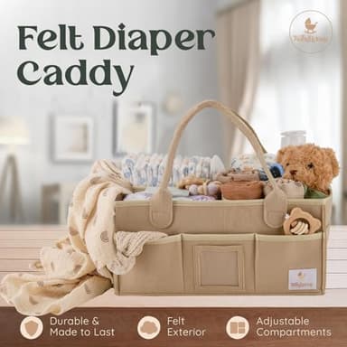 Babylicious Baby Diaper Caddy Organizer | Felt Changing Table Organizer - Large | Diaper Organizer for Changing Table | Name Card Included - Newborn Essentials Must Haves for Parents Tan - Image 2