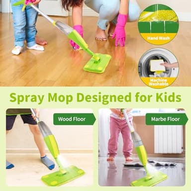 Lullulii Kids Spray Mop, Fun & Functional Toddler Mop Cleaning Set,Real Working Mini Mop, Pretend Play Toy –Includes Spray Bottle,Washable Microfiber Pads, Montessori Kids Cleaning Toy Set -Green - Image 6