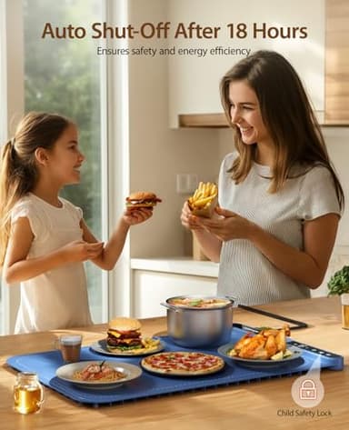 YCDYCD Electric Warming Mat for Food: Adjustable 9-Level Temperature & 1-6H Timer - Silicone Heating Tray for Kitchen Countertop, Buffets, Travel/Party Gatherings - Image 2