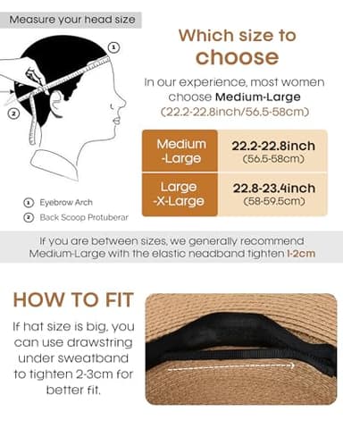 FURTALK Panama Hat Sun Hats for Women Men Wide Brim Fedora Straw Beach Hat UV UPF 80+ - Image 4