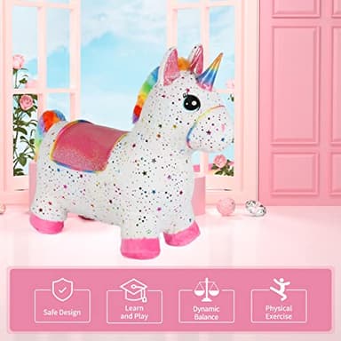 INPANY Unicorn Bouncy Horse Toys, Toddlers Girl Bouncing Animals, Inflatable Ultra Thick Plush Horse Hopper, Baby Ride-on Rubber Bouncer, Outdoor Indoor Cute Birthday Gift for 2 3 4 Year Old Girl Kid - Image 5