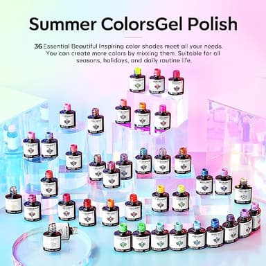modelones 40 Pcs Gel Nail Polish Set, 36 Colors Rainbow Neon Gel Polish Bright Hot Pink Green Yellow Purple Blue Glitter Nail Gel Polish with Soak Off Base Coat& Matte Glitter Glossy Top Coat - Image 8