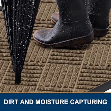 Smiry Front Door Mat Outside Entrance, Heavy Duty Outdoor Indoor Natural Rubber Doormat, Non Slip, Trap Dirt and Moisture, Easy Clean, Low Profile Patio Porch Entryway Mat, 35x23, Brown - Image 3