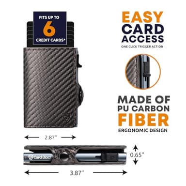 Card Blocr Pop Up Credit Card Wallet, RFID Blocking Credit Card Holder for men, Compact Card Holder Wallet for Secure Storage (Carbon Fiber Style Black & Titanium) - Image 2