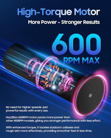 HayZBao Electric Foot File - Electric Callus Remover for Feet,Adjustable Speed Foot Scrubber with 60 Pcs Sandpaper Discs,Professional Pedicure Tool for Dead Skin and Calluses - Black - Image 2