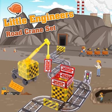 Magnetic Tiles Kids Construction Toys - Road Set with Magnet Crane for Boys Age 3-5 4-8 8-10, Magnet Building Blocks Expansion Pack Toy Car Track Train Set, Road, Dolls, Traffic Lights and Stations - Image 4