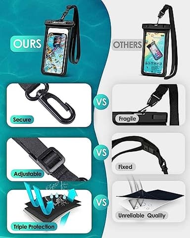 Hiearcool Waterproof Phone Pouch,Waterproof Phone Case for iPhone 17 16 15 14 13 Pro Max Plus up to 8.3",IPX8 Cellphone Dry Bag for Beach Cruise Travel Black&Olive Green-2Pack - Image 4