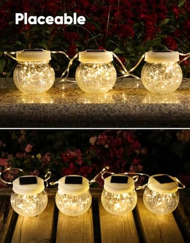 Solar Lantern Solar Lights Outdoor Waterproof 2-Pack, Solar Powered Hanging Lights Cracked Glass Hanging Globes for Christmas Decoration, Shepherd Hook, Garden Tree Ornaments, White Cap, Warm White - Image 6