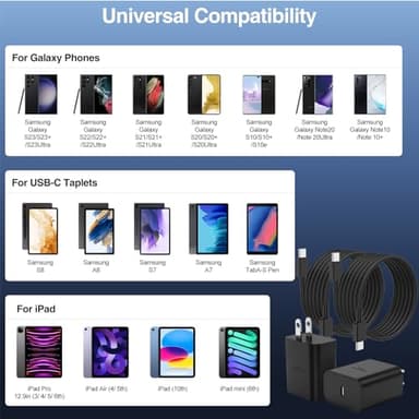 [3FT+6FT]45W Super Fast Charger Type C, for Samsung Galaxy S25 S24 Charger Block with 3/6FT Type C Charging Cord for Samsung Galaxy S25 S24 Ultra/S24/S23+/S22/S21,iPhone 17Air 16 15 Pro Max/Pro/Plus - Image 4