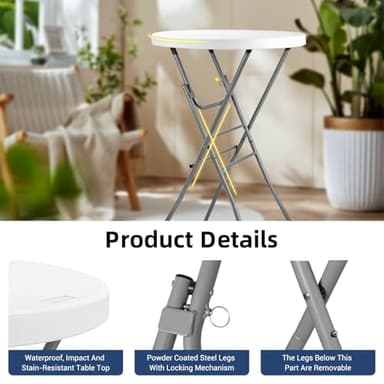 Byliable 28in Cocktail Table White High Top Folding, Round Portable Bar Height Folding Table with Removable Legs, Indoor Outdoor Banquet for Parties, Commercial, Speech, School - Image 4